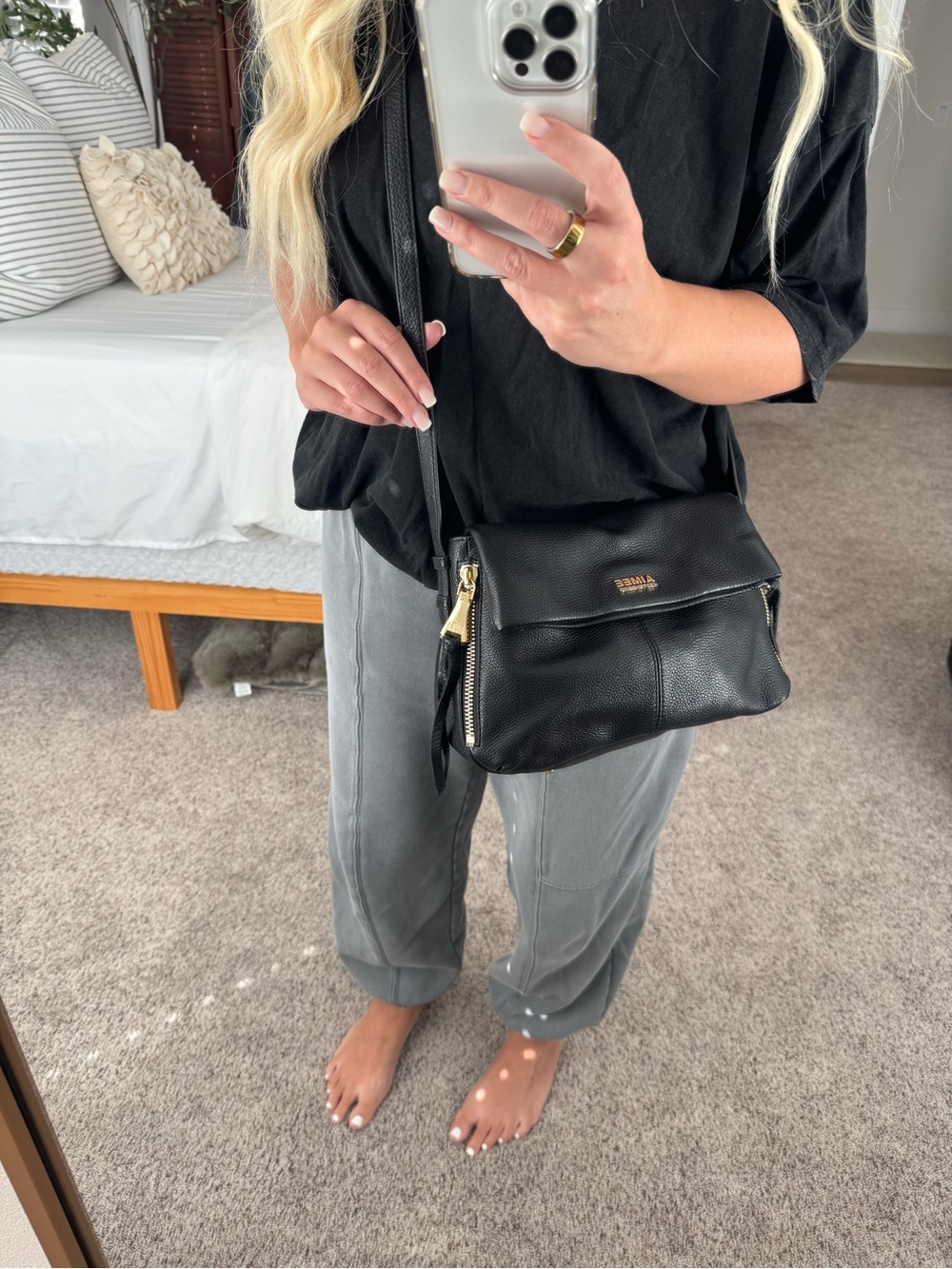 Aimee Kestenberg Black Leather Hobo Crossbody